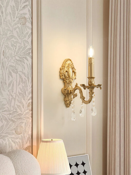 Đèn gắn tường pha lê cổ điền bằng đồng 66132