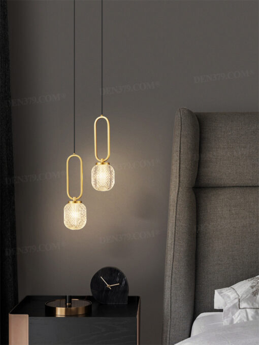 Đèn thả trần hình tổ ong thuỷ tinh khung đồng 66426