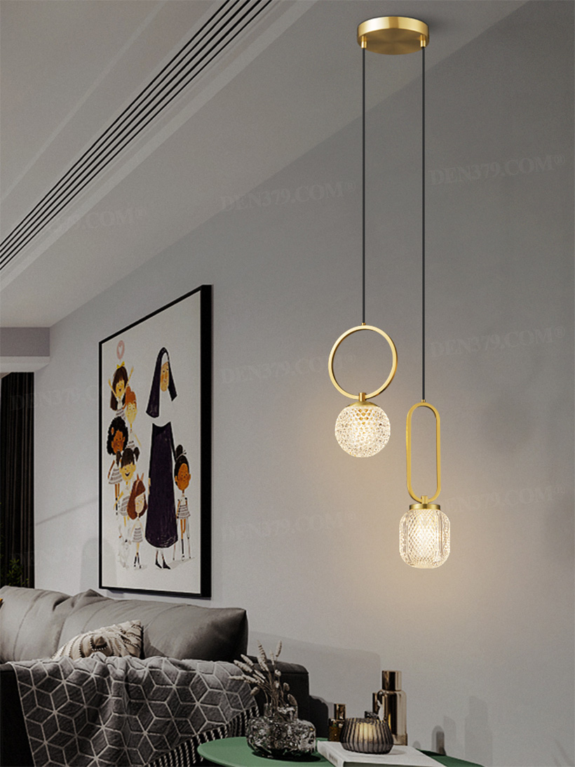 Đèn thả trần hình tổ ong thuỷ tinh khung đồng 66426