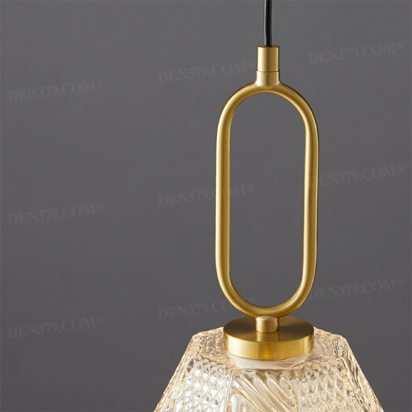Đèn thả bằng đồng nguyên chất bầu chụp thủy tinh hoa văn nổi 66376