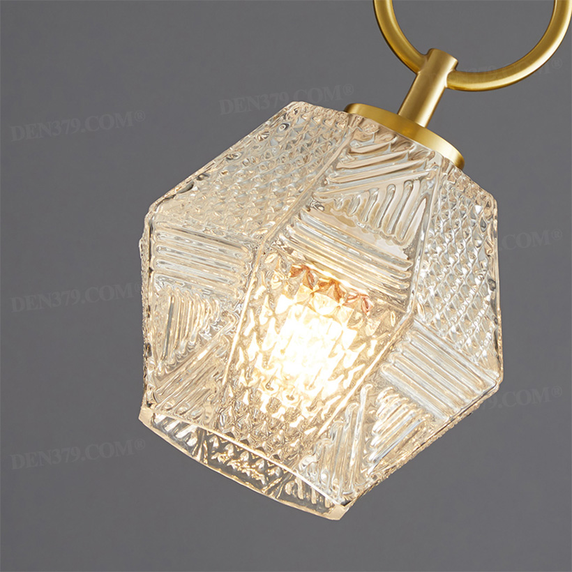 Đèn thả bằng đồng nguyên chất bầu chụp thủy tinh hoa văn nổi 66376