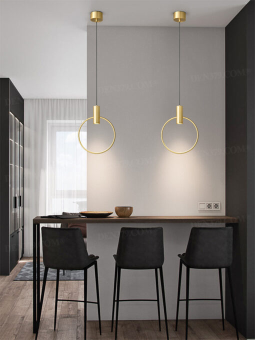 Đèn thả trần đồng hình tròn ống rọi phong cách tối giản 66386