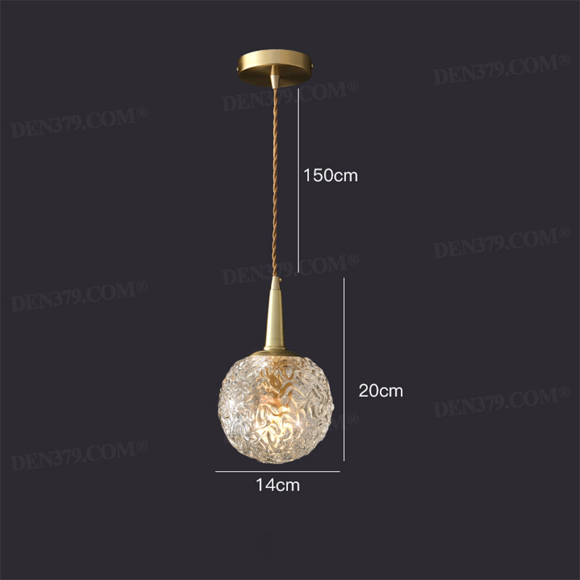Đèn thả bằng đồng nguyên chất chụp thủy tinh hoa văn nổi 66640