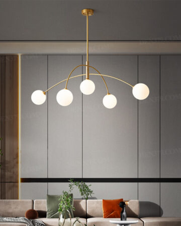 Đèn thả trần thân đồng chụp thủy tinh tròn phong cách tối giản 66717