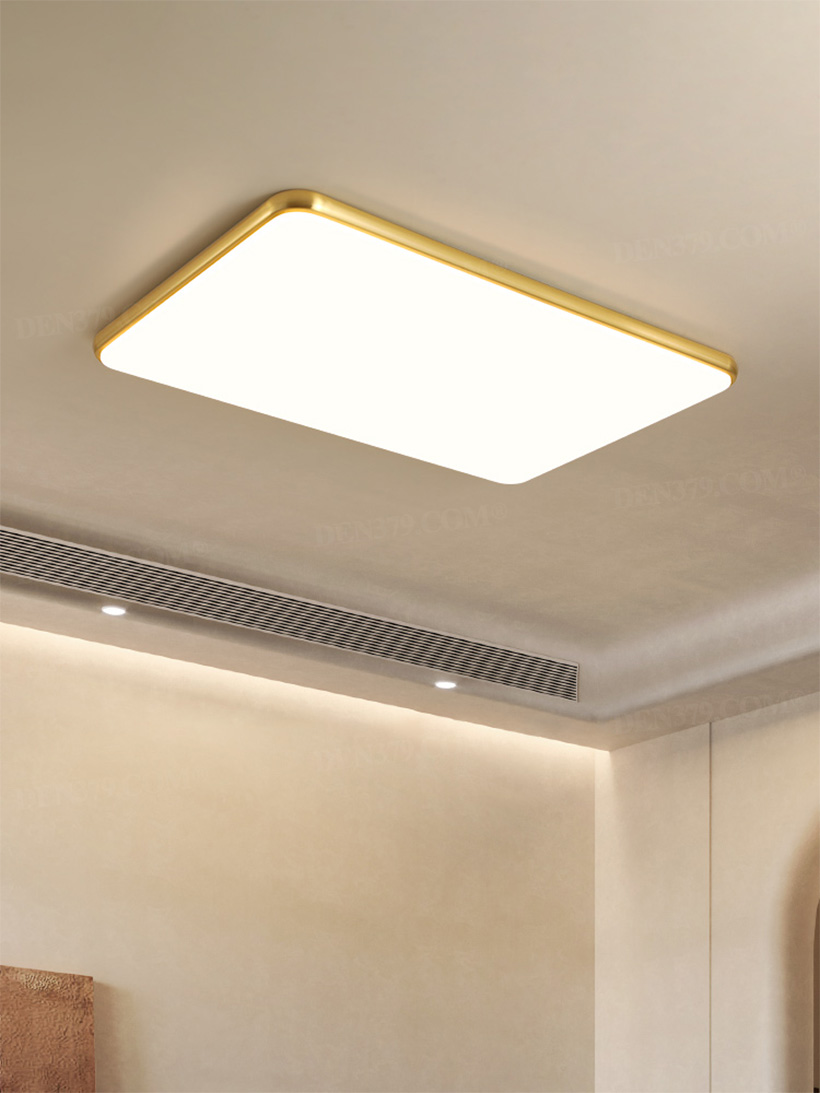Đèn ốp trần hình chữ nhật viền đồng phong cách tối giản 67023