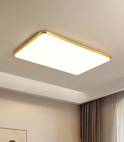 Đèn ốp trần hình chữ nhật viền đồng phong cách tối giản 67023