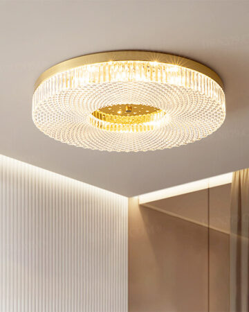 Đèn ốp trần phòng ngủ viền đồng chụp acrylic lấp lánh 67170