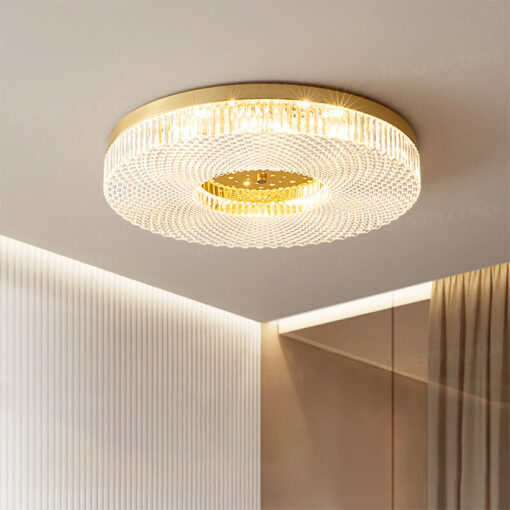 Đèn ốp trần phòng ngủ viền đồng chụp acrylic lấp lánh 67170