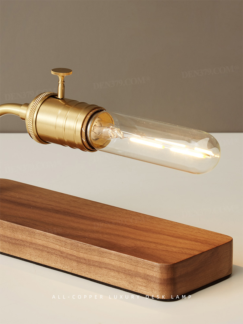 Đèn ngủ để bàn thân đồng đế gỗ cao cấp phong cách tối giản 67435